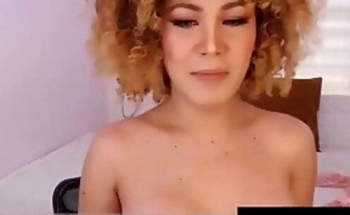 hot curly hair shemale exhibits her huge juggs part 2