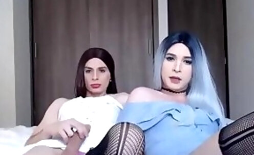 Hot Tgirls Jerking Off Together