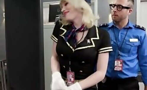 Ts flight attendant Izzy Wilde has metal buttplug up her ass