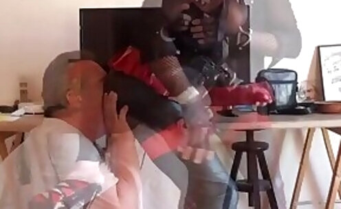 Slave licking feet, ass and cock