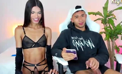 skinny latina tgirl rides her boyfriends cock on webcam