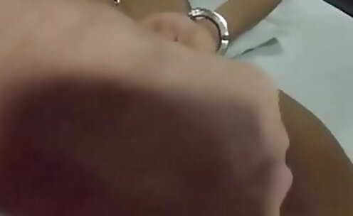 Tanlined blond ts sucks cock and hammered pov