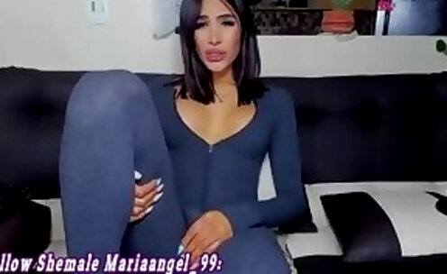 big boobs latina trans hottie with beautiful feet and sexy ass strokes her cock online
