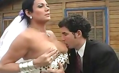 Shemale bride fucks her hubby after wedding