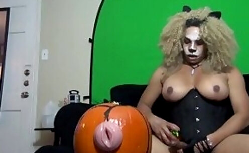 Fucking her pumpkin for halloween