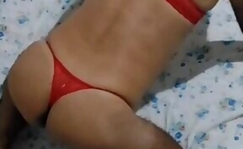 LadyPamela crossdress hot ass in sexy lingerie red