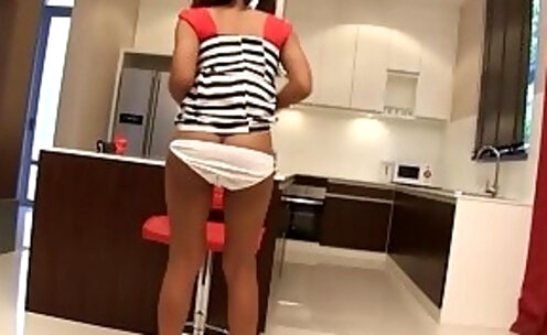 Naughty Thai shemale posed before ass toying by perverted white client