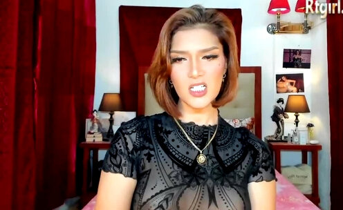 big boobs filipina shemale slut with tattoos wanks on cam