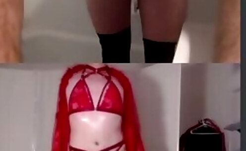 Perfect sissy crossdresser in red lingerie teaches 18yo sissy wannabe how to dance and tease