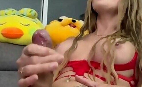 Nice dick Tgirl in lingerie cums