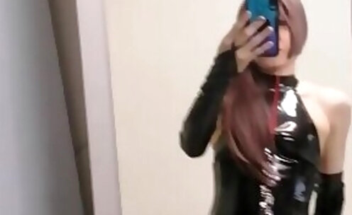 [no porn] Japanese PVC bodysuit Sissy image video