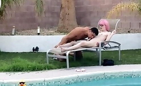 Tiny Pink-Haired Claire Tenebrarum Swaps Oral w/ Huge BBC Stud By the Pool